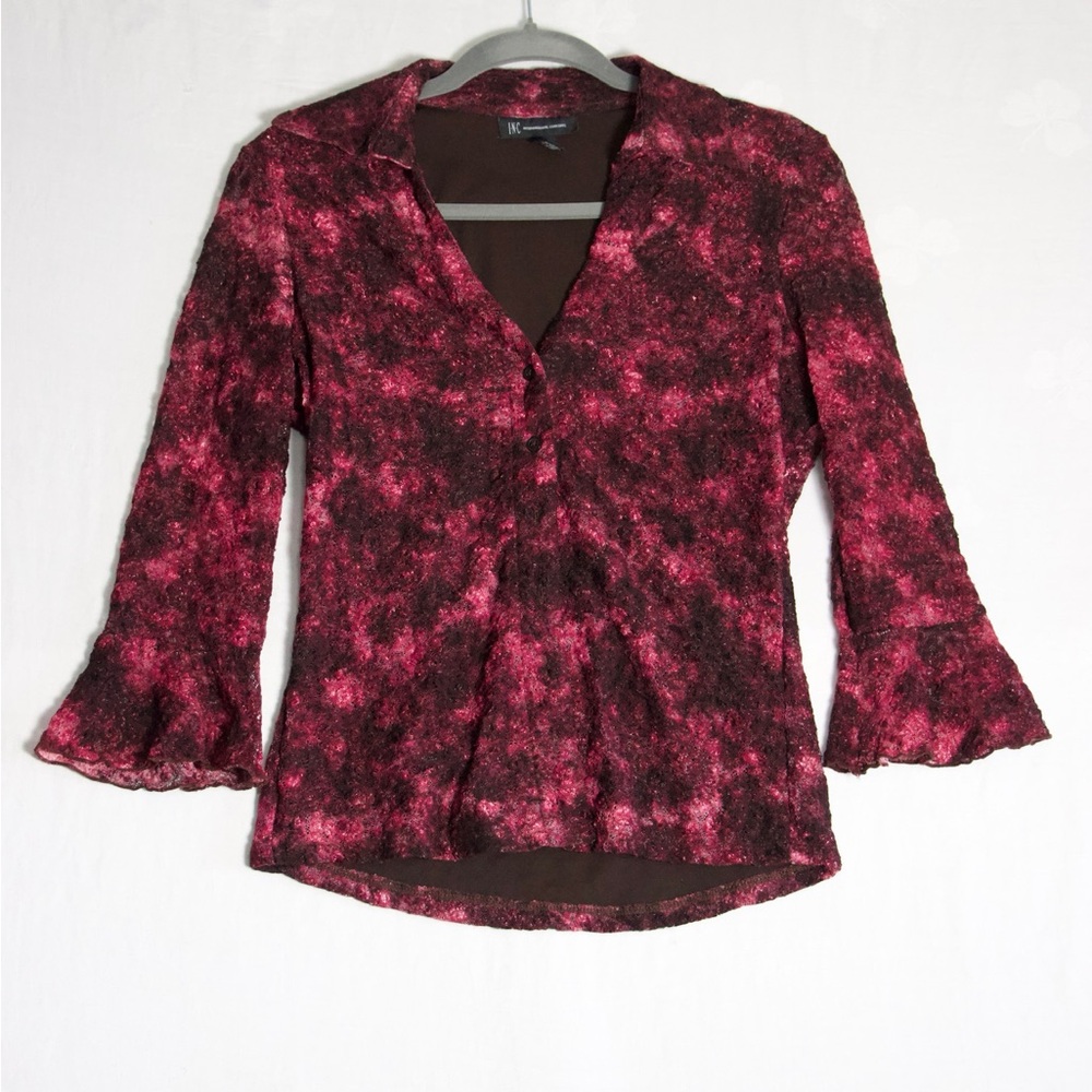 Vintage Y2K INC International Concepts Pink Lace Bell Sleeve Blouse Size M